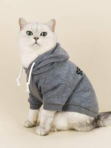 LUCKIE LABO 1pc Fleece Slogan Print Gray Hoodie, Suitable For Chihuahua Winter Warm Dog Clothes, Applicable For Cats And Dogs Indoor And Outdoor
