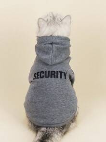 LUCKIE LABO 1pc Fleece Slogan Print Gray Hoodie, Suitable For Chihuahua Winter Warm Dog Clothes, Applicable For Cats And Dogs Indoor And Outdoor