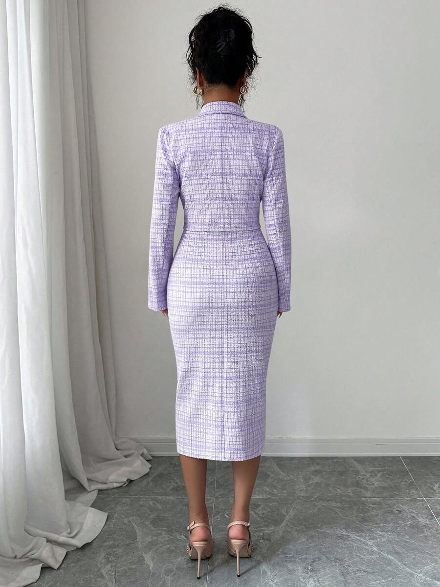 Tweed odelo od 2 dela: elegantna sako jakna  + uska haljina bez rukava