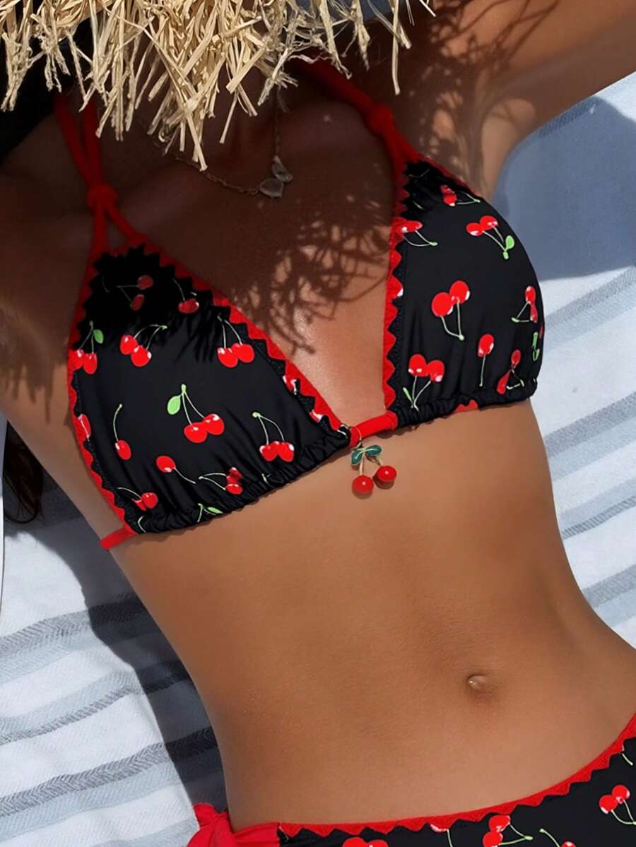 Kupaći  Floral Trim Trešnja Print