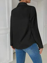 EMERY ROSE 2pcs/Set Solid Color Turndown Collar Double Pocket Long Sleeve Jumpsuit, Black & White