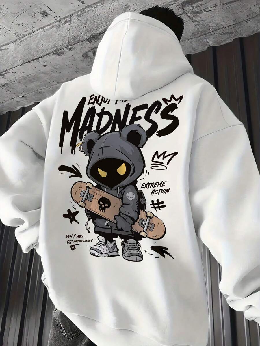 Muški ležerni modni street hoodie duks za ekstremne sportove sa crtanim printom