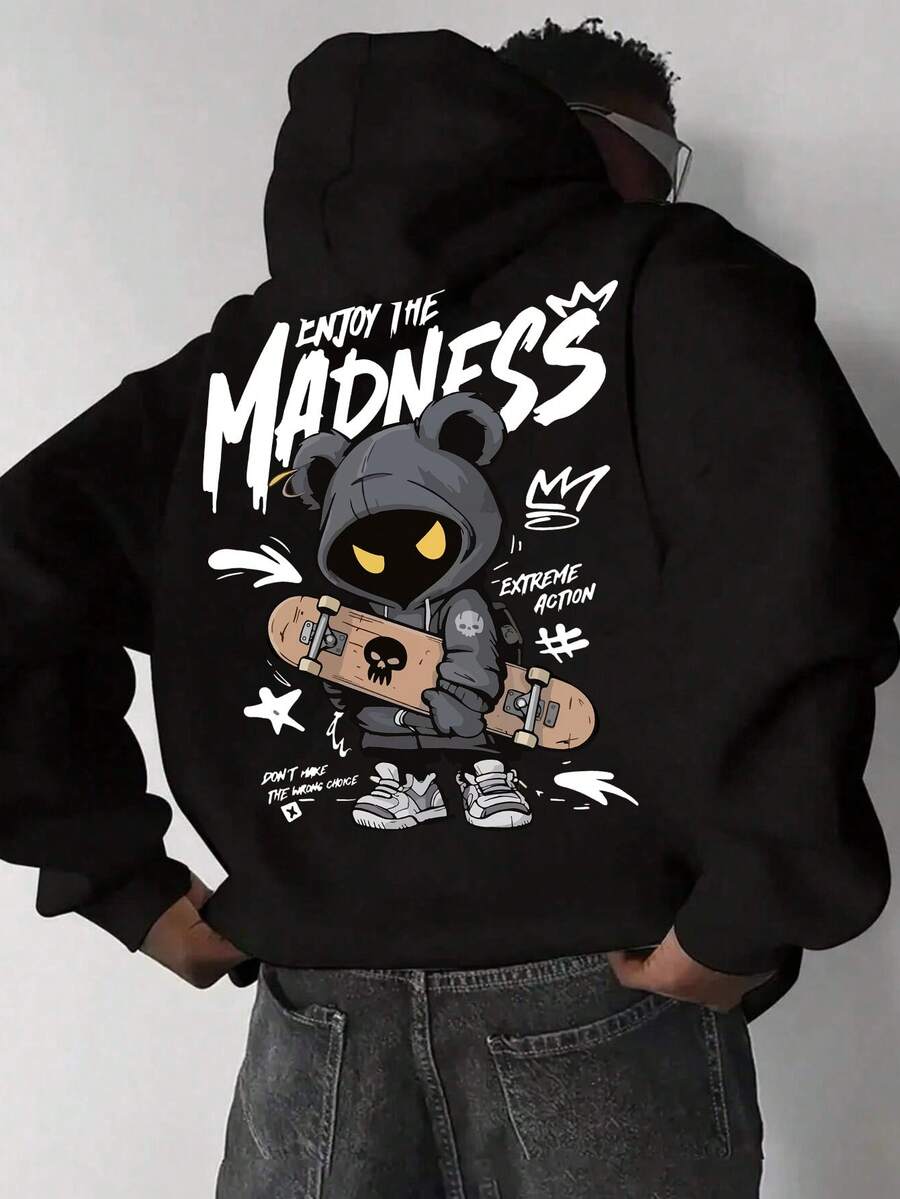 Muški ležerni modni street hoodie duks za ekstremne sportove sa crtanim printom