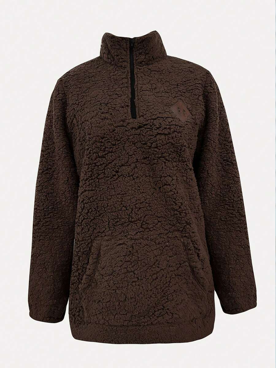 Ženski ležerni duks sa džepovima, dugih rukava, od teddy sherpa materijala