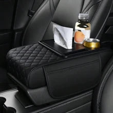 1pc Universal Faux Leather Car Armrest Pad With Tissue Box, Cup Holder And Storage Pouch