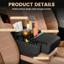 1pc Universal Faux Leather Car Armrest Pad With Tissue Box, Cup Holder And Storage Pouch