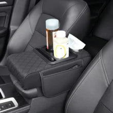 1pc Universal Faux Leather Car Armrest Pad With Tissue Box, Cup Holder And Storage Pouch