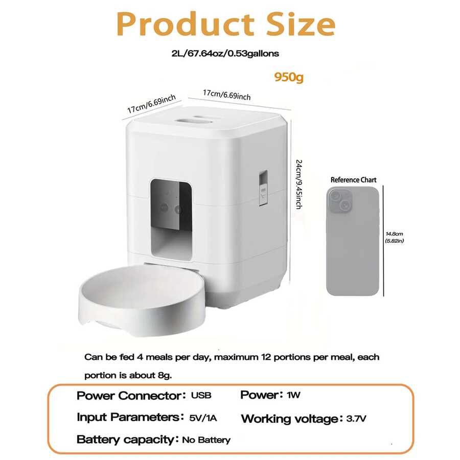 Automatska hranilica za kućne ljubimce 2L/67.64oz, pametna hranilica za mačke i pse sa tajmerom, 2.4G WiFi