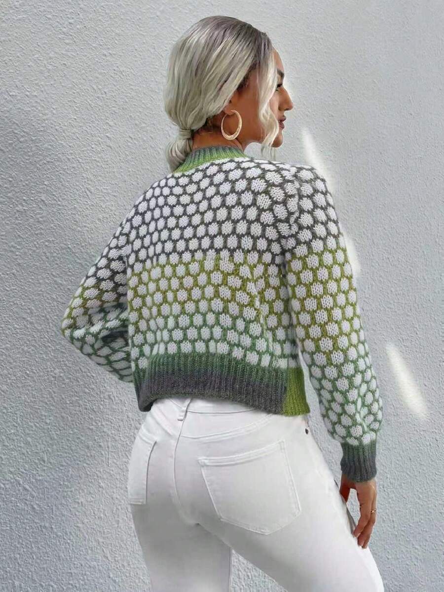 Ombre pleteni kardigan sa dugmićima napred, dugih rukava