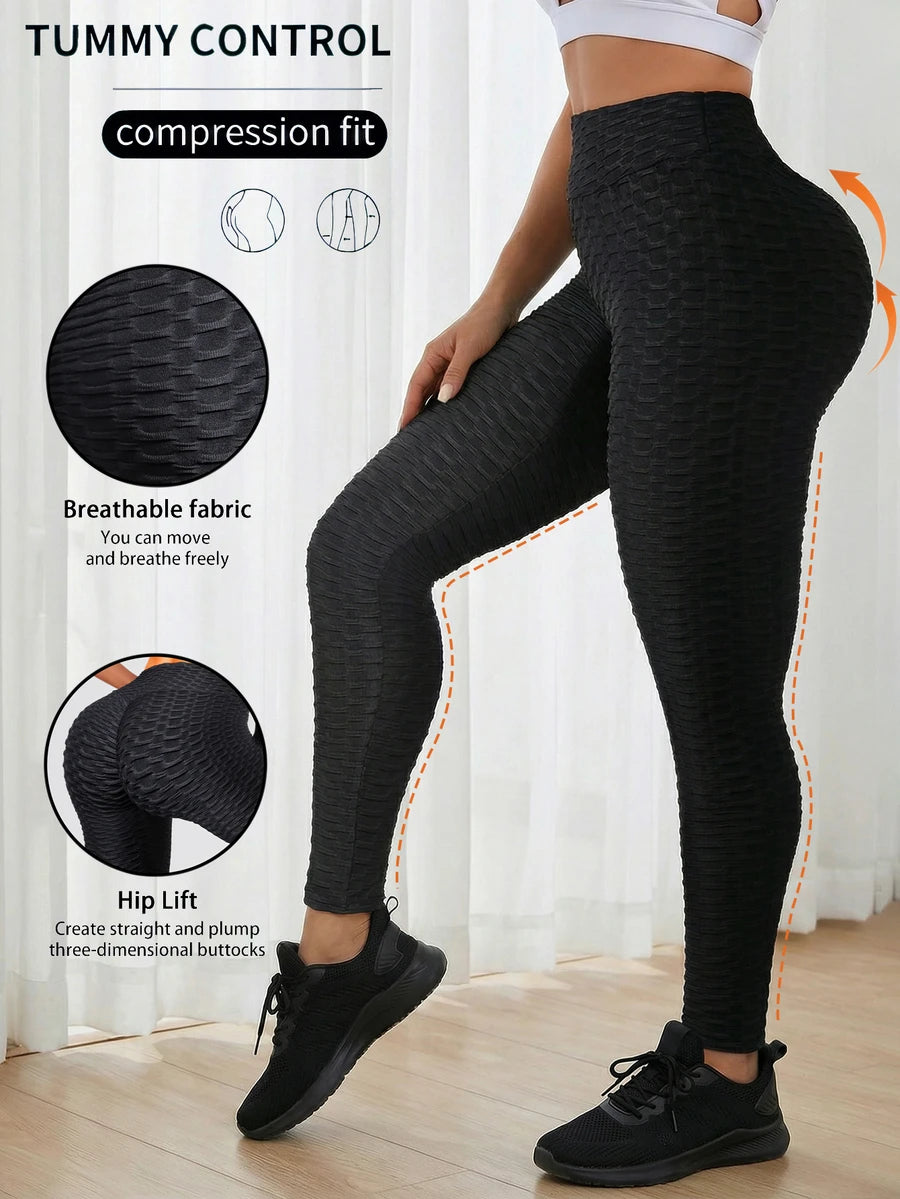 Ženske joga pantalone sa saćastim džepovima, bešavne, jednobojne, sa visokim strukom