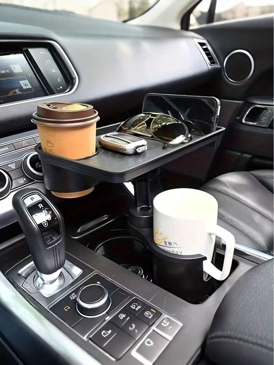 Adjustable Car Cup Holder With 360° Rotating Tray - ABS Plastic Beverage And Food Stand, Extendable Tabletop Drink Holder, Suitable For SUV, Truck - Heavy Duty Vehicle Interior Accessory, Holds Hot/Cold Drinks And Snacks, Compatible