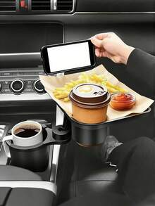 Adjustable Car Cup Holder With 360° Rotating Tray - ABS Plastic Beverage And Food Stand, Extendable Tabletop Drink Holder, Suitable For SUV, Truck - Heavy Duty Vehicle Interior Accessory, Holds Hot/Cold Drinks And Snacks, Compatible