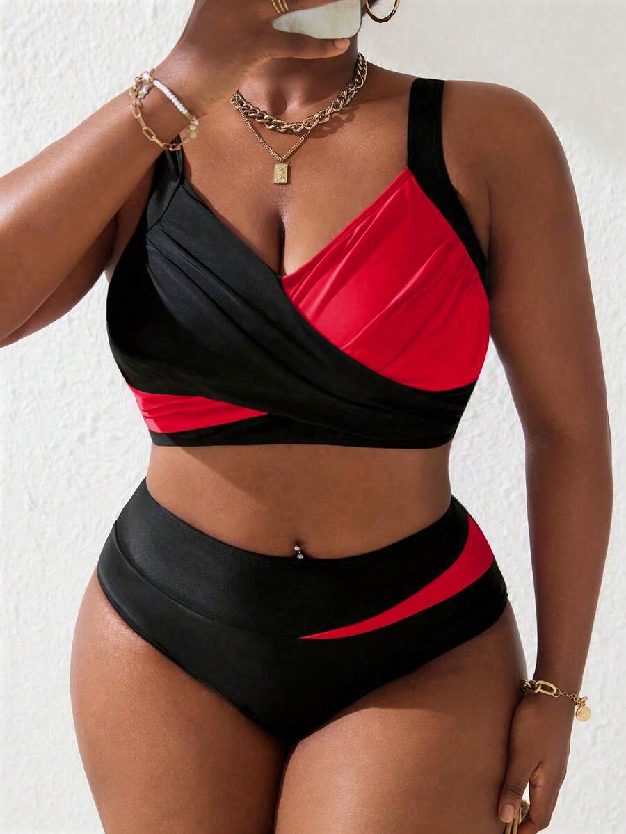 Ženski tankini set za plivanje plus size, 2 dela