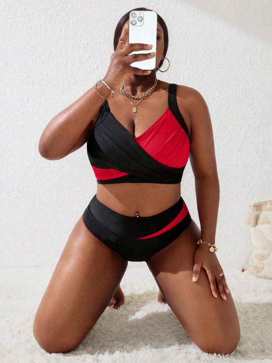 Ženski tankini set za plivanje plus size, 2 dela