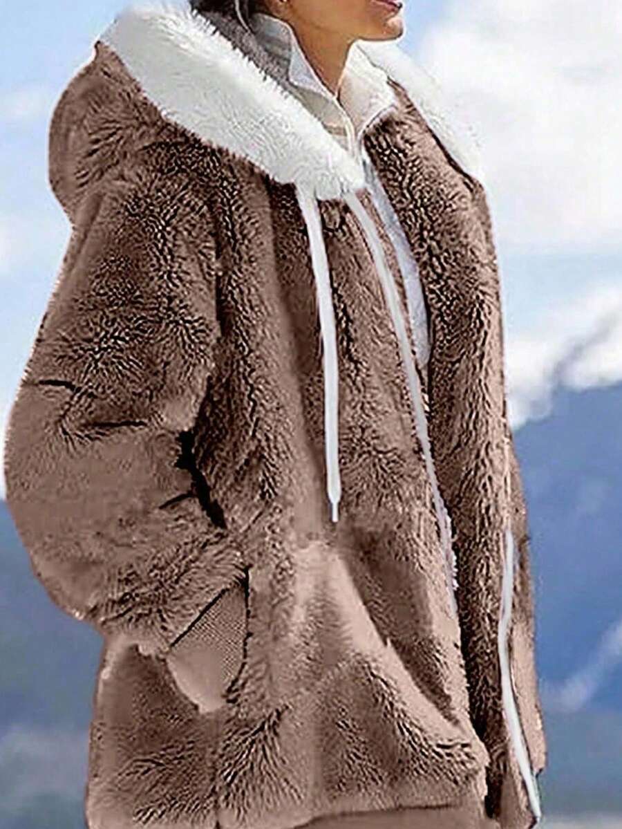 Ženska ležerna jakna sa kapuljačom , sa kontrastnim detaljima, za jesen i zimu