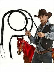 1pc Western Farm Adult Western Cowboy Whip - Leather Black Bull Whip