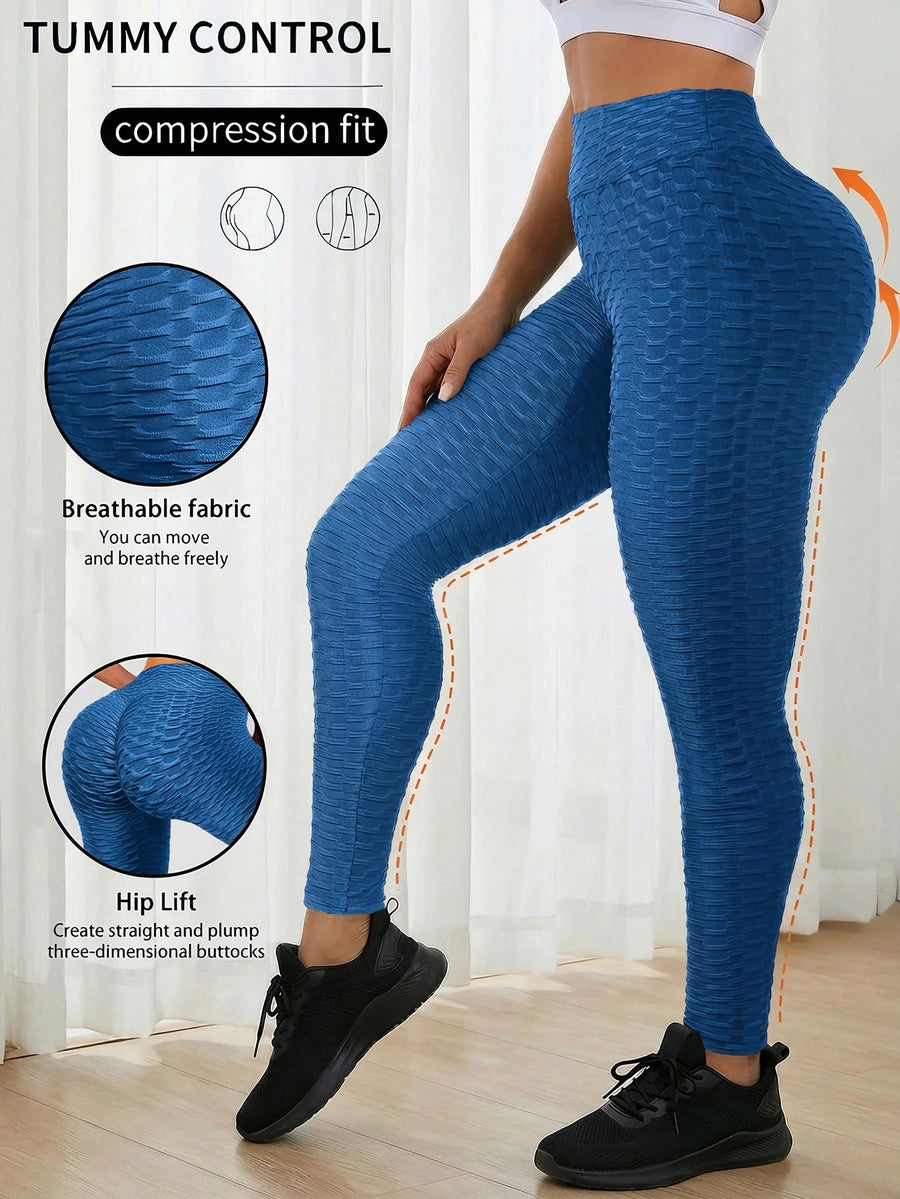 Ženske joga pantalone sa saćastim džepovima, bešavne, jednobojne, sa visokim strukom