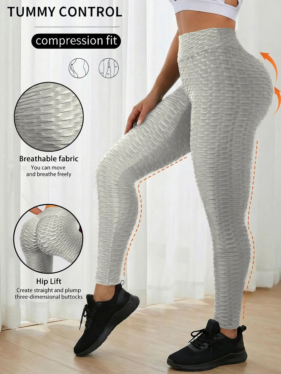 Ženske joga pantalone sa saćastim džepovima, bešavne, jednobojne, sa visokim strukom