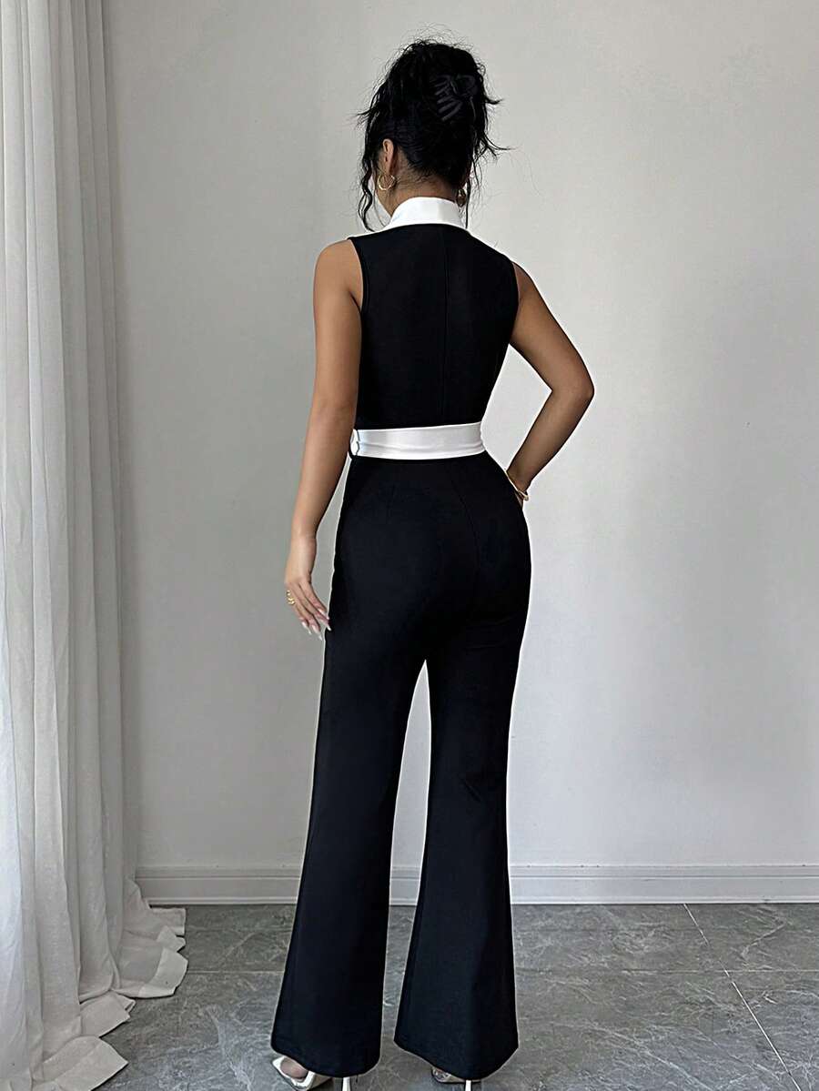 Ženski elegantni kombinezon  sa kontrastnim bojama