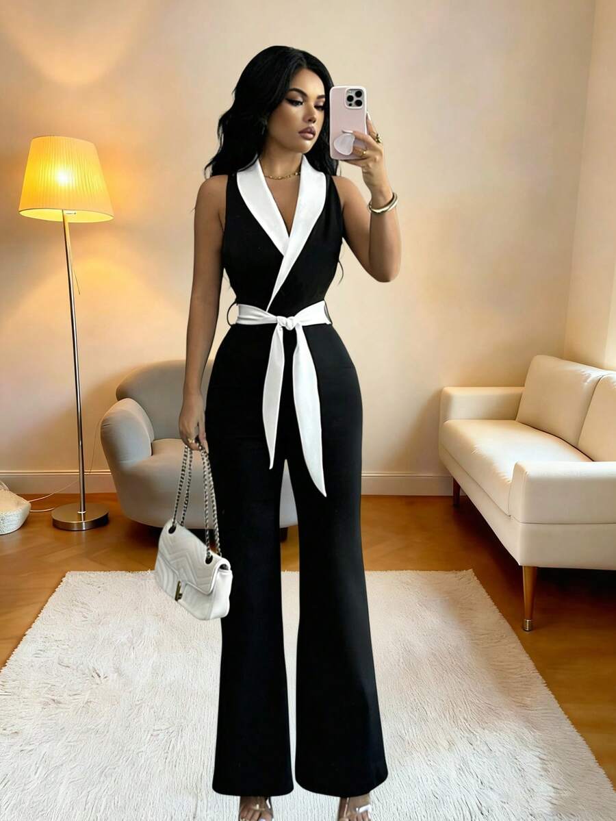 Ženski elegantni kombinezon  sa kontrastnim bojama