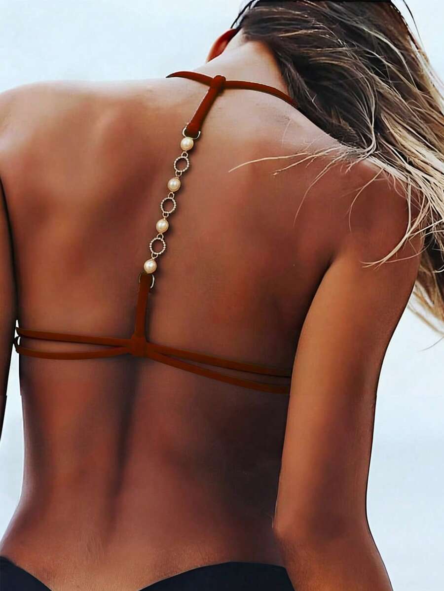 Swim Vcay Jednobojni Halter Bez Leđa Dekorativni Seksi Modni Bikini Top