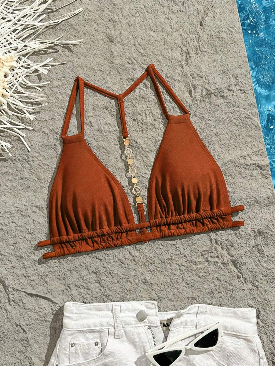 Swim Vcay Jednobojni Halter Bez Leđa Dekorativni Seksi Modni Bikini Top