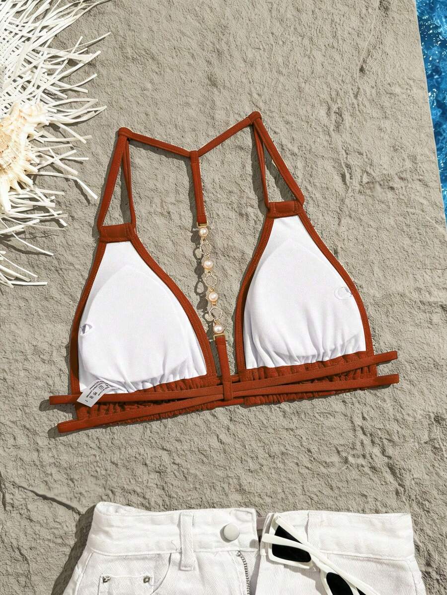 Swim Vcay Jednobojni Halter Bez Leđa Dekorativni Seksi Modni Bikini Top