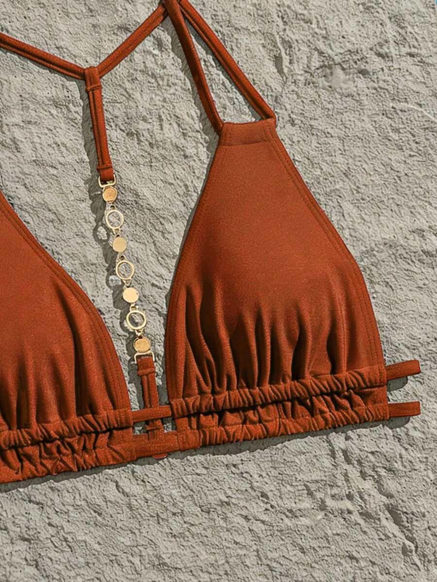 Swim Vcay Jednobojni Halter Bez Leđa Dekorativni Seksi Modni Bikini Top