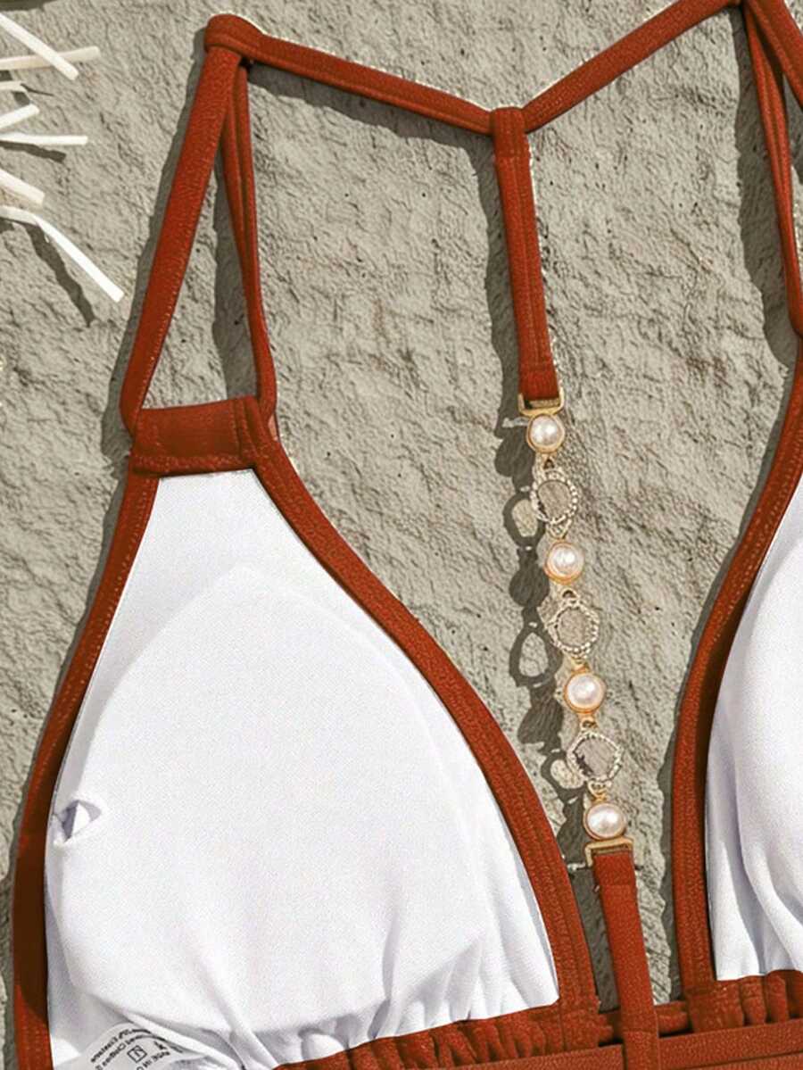 Swim Vcay Jednobojni Halter Bez Leđa Dekorativni Seksi Modni Bikini Top
