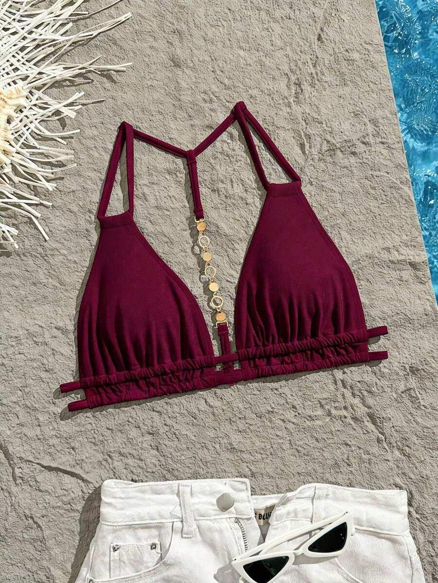 Swim Vcay Jednobojni Halter Bez Leđa Dekorativni Seksi Modni Bikini Top
