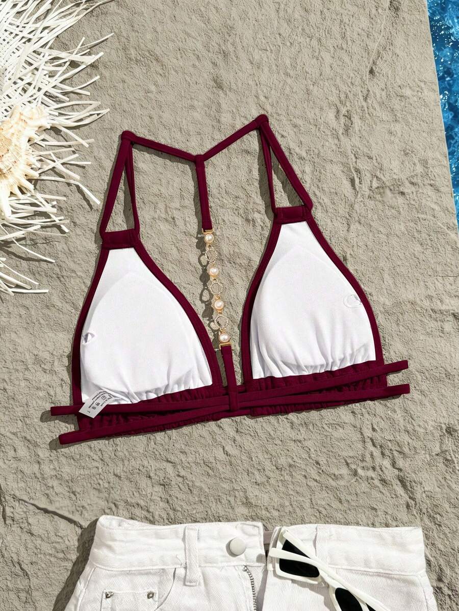 Swim Vcay Jednobojni Halter Bez Leđa Dekorativni Seksi Modni Bikini Top