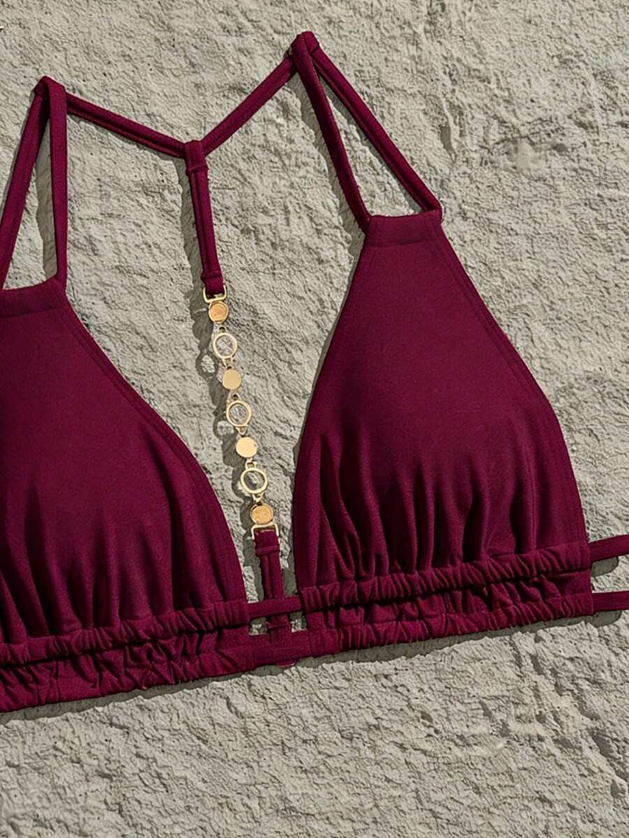 Swim Vcay Jednobojni Halter Bez Leđa Dekorativni Seksi Modni Bikini Top