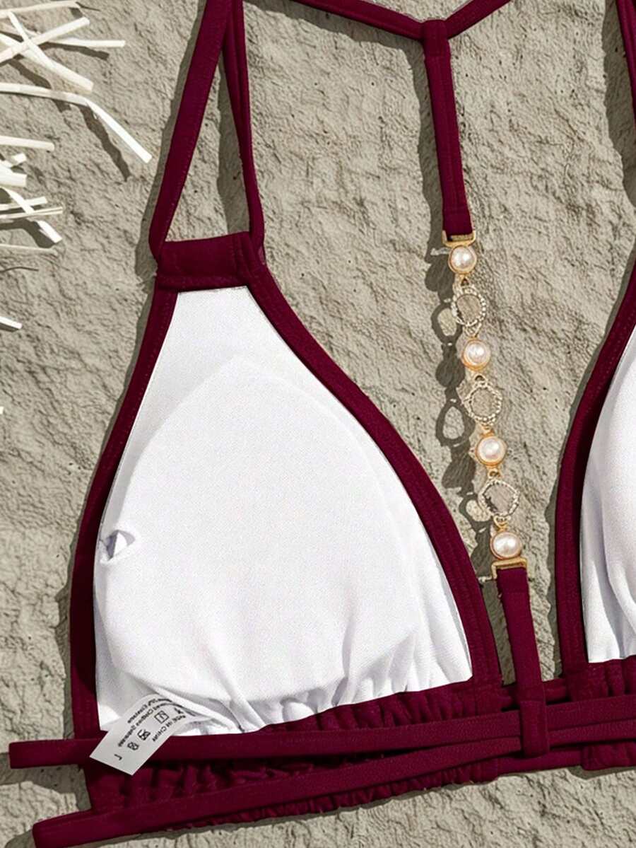 Swim Vcay Jednobojni Halter Bez Leđa Dekorativni Seksi Modni Bikini Top