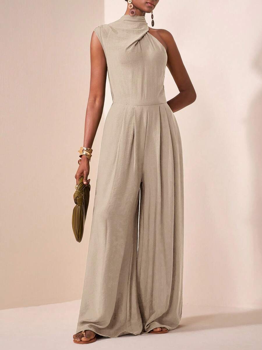 Ženski letnji elegantni kombinezon bez rukava, sa visokom kragnom
