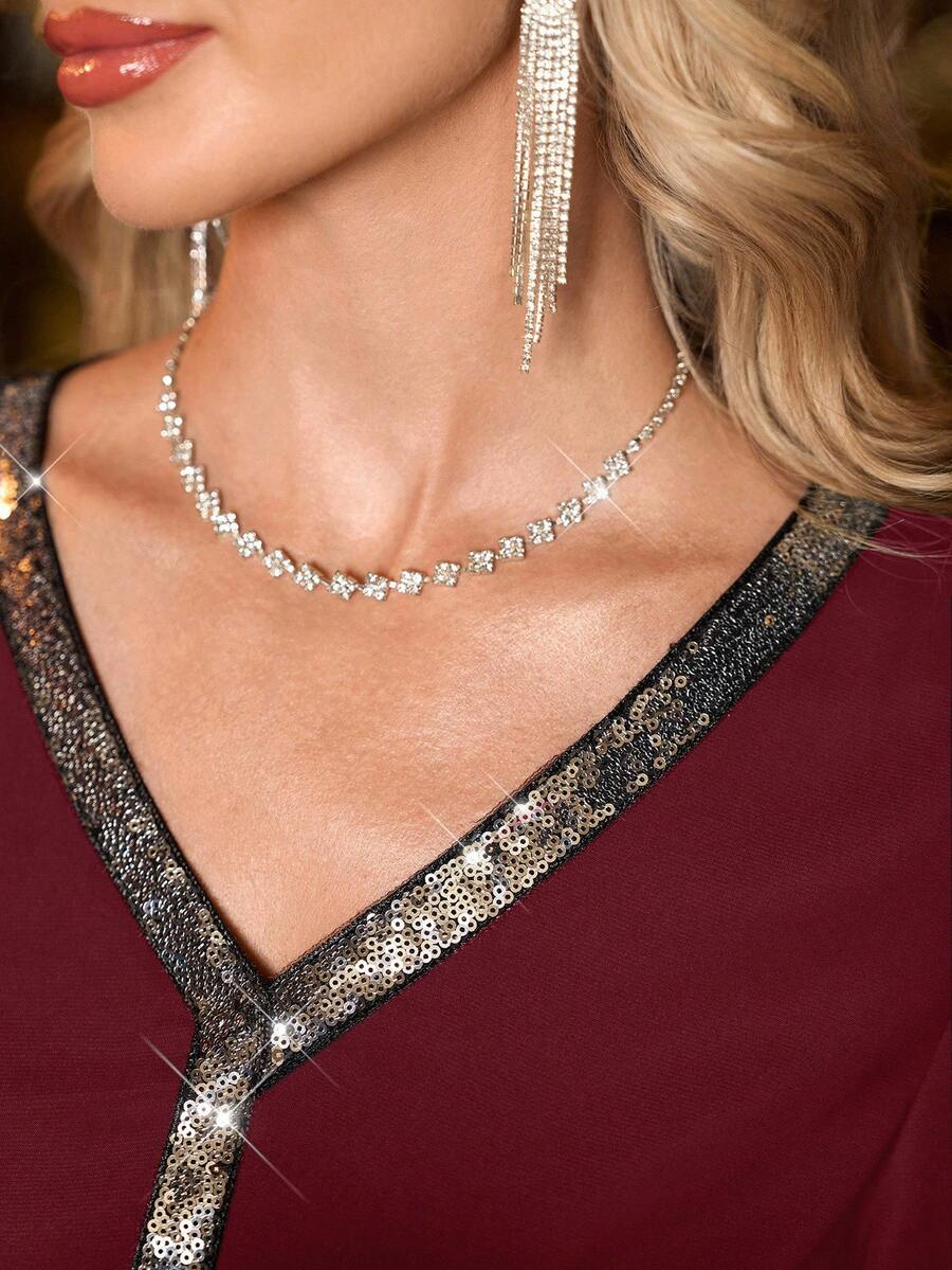 Clasi Ženska Elegantna Crna Bluzica sa Šljokicama