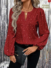 EMERY ROSE Women's Casual V-Neck Long Lantern Sleeve Elegant Blouse