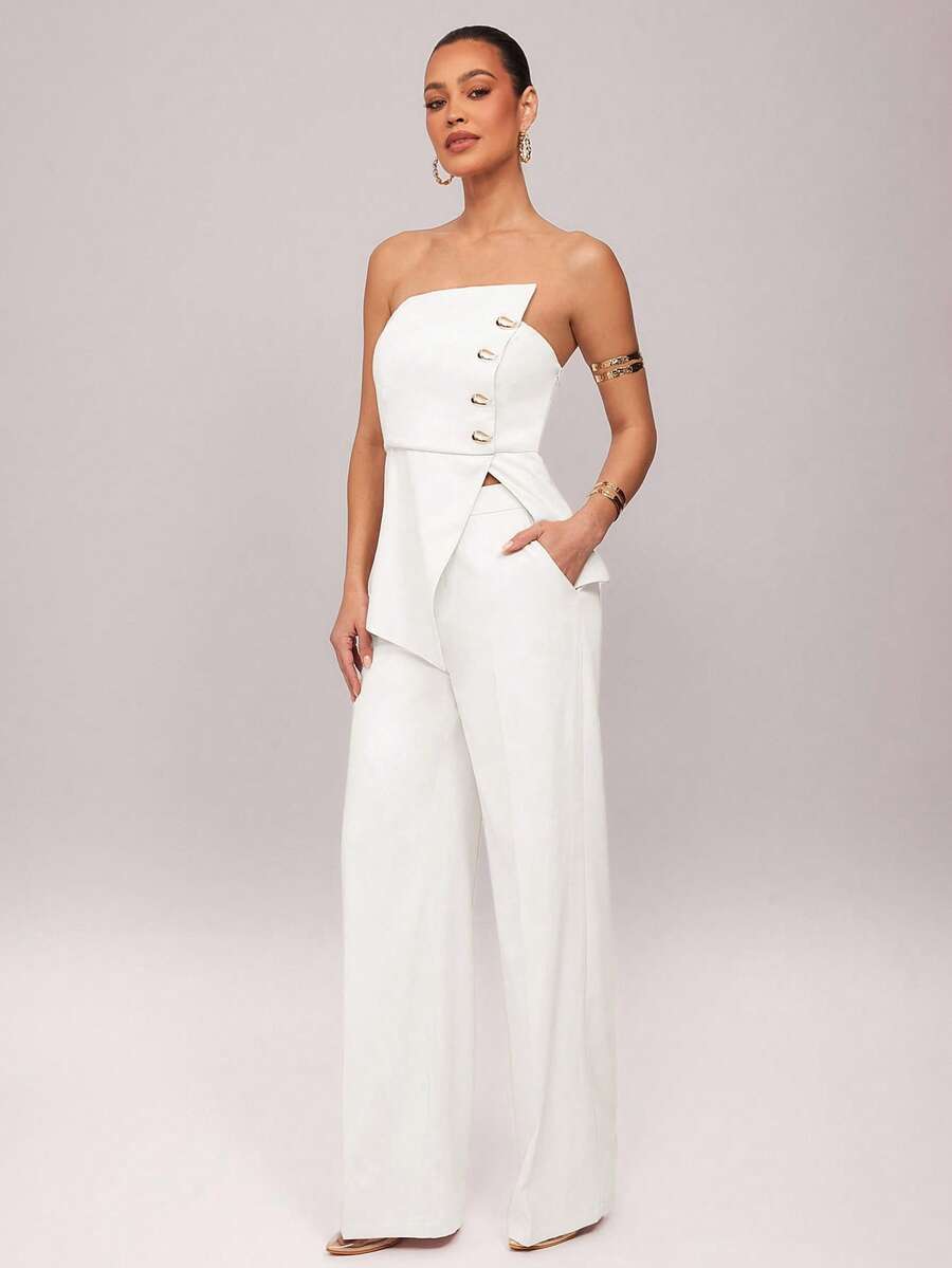 Set  Ženski Asimetrični Bandeau Top i Pantalone