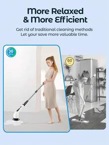 Teckwe Electric Spin Scrubber, Cordless Cleaning Brush, Shower Scrubber With 9 Brush Heads 2H Power Dual Speed, Adjustable Extension Handle, Waterproof For Tub Tile Car Floor Polishers, Cleaning Tools For Time-Saving