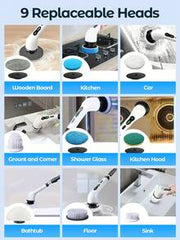 Teckwe Electric Spin Scrubber, Cordless Cleaning Brush, Shower Scrubber With 9 Brush Heads 2H Power Dual Speed, Adjustable Extension Handle, Waterproof For Tub Tile Car Floor Polishers, Cleaning Tools For Time-Saving