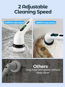 Teckwe Electric Spin Scrubber, Cordless Cleaning Brush, Shower Scrubber With 9 Brush Heads 2H Power Dual Speed, Adjustable Extension Handle, Waterproof For Tub Tile Car Floor Polishers, Cleaning Tools For Time-Saving