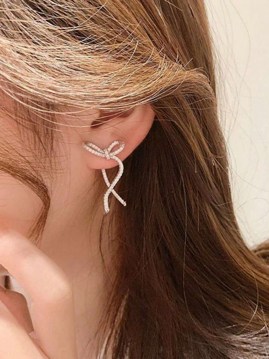 1 par minđuša sa mašnom i kristalima, modne i elegantne minđuše za svakodnevno nošenje