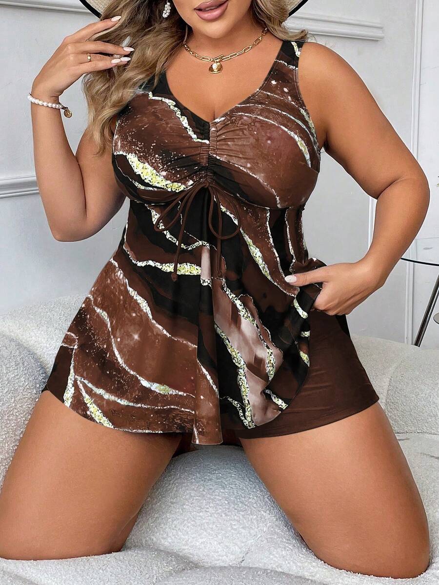 Plus size tankini top sa nabranim strukom na vezivanje
