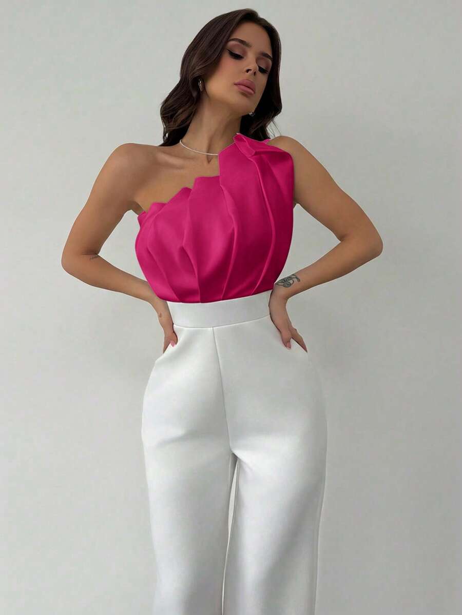 Elegantni letnji body za žene, minimalistički 3D asimetrični nabrani top bez rukava