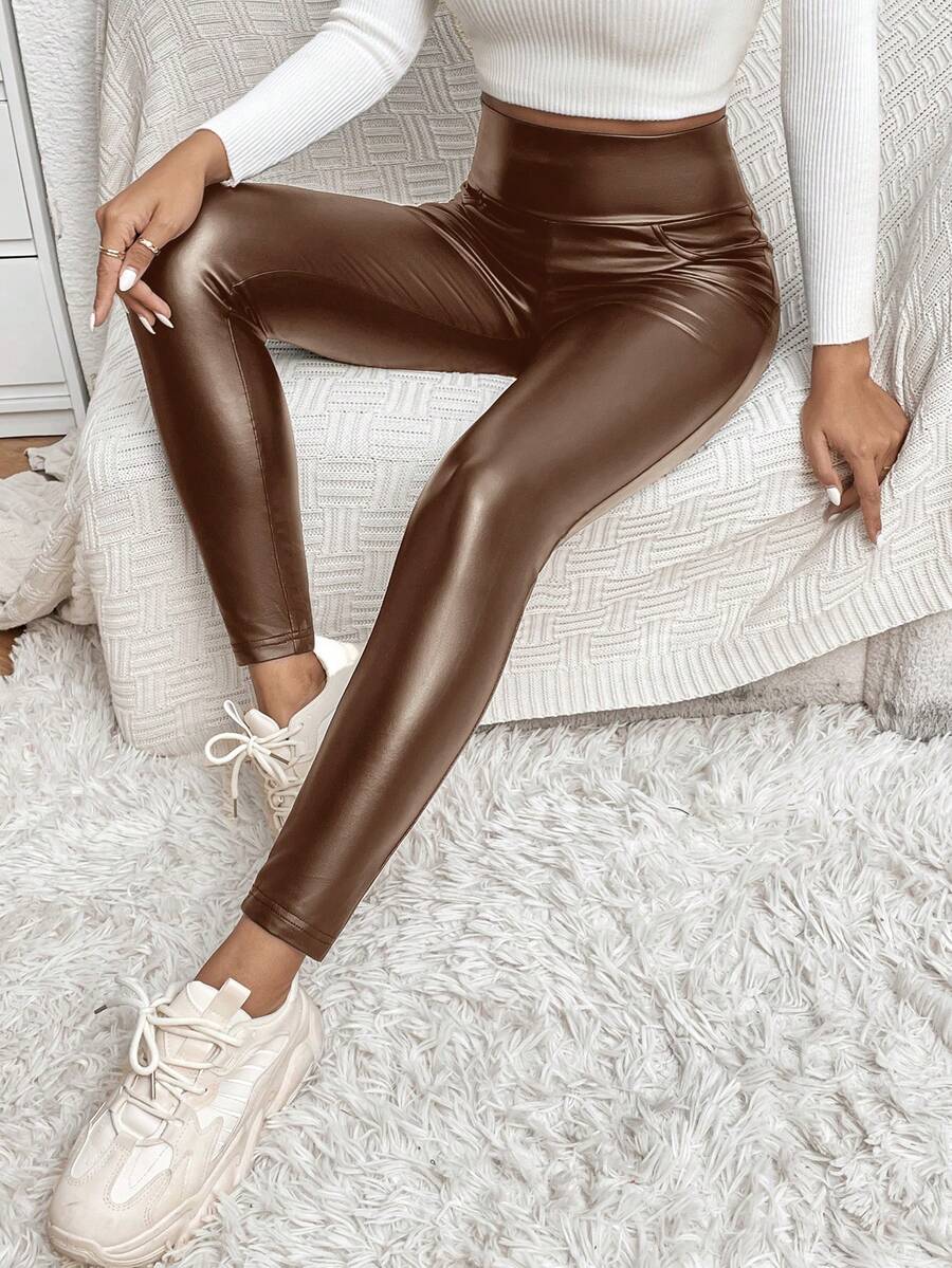 Ženske Casual Crne Legging  Kožne pantalone