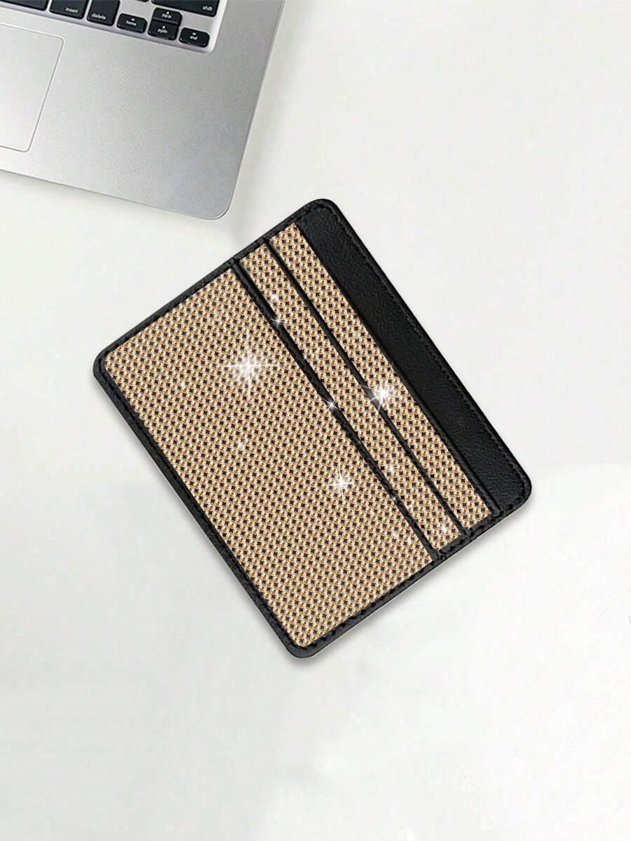 Moderan držač kartica od sintetičke kože ukrašen kristalima