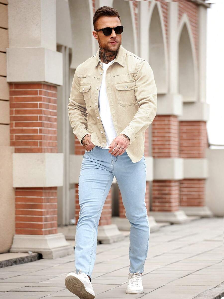 Muška ležerna streetwear teksas košulja dugih rukava