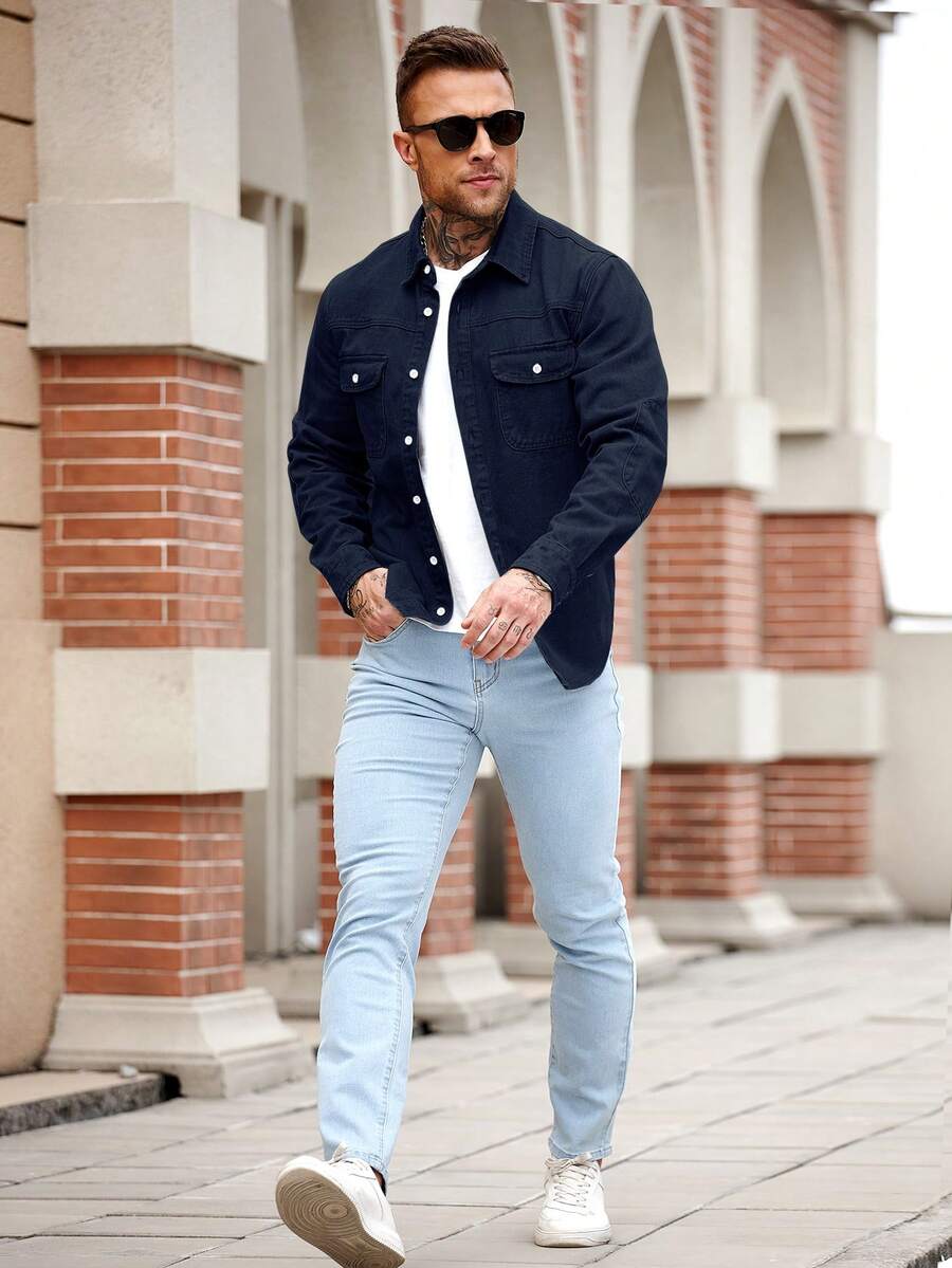 Muška ležerna streetwear teksas košulja dugih rukava