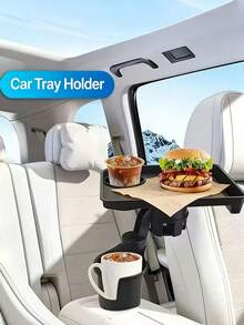 Adjustable Car Cup Holder With 360° Rotating Tray - ABS Plastic Beverage And Food Stand, Extendable Tabletop Drink Holder, Suitable For SUV, Truck - Heavy Duty Vehicle Interior Accessory, Holds Hot/Cold Drinks And Snacks, Compatible