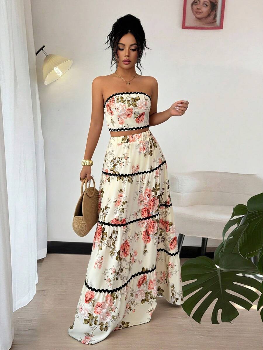 2kom/Set Ženski Elegantan Skraćeni Bandeau Top i Suknja