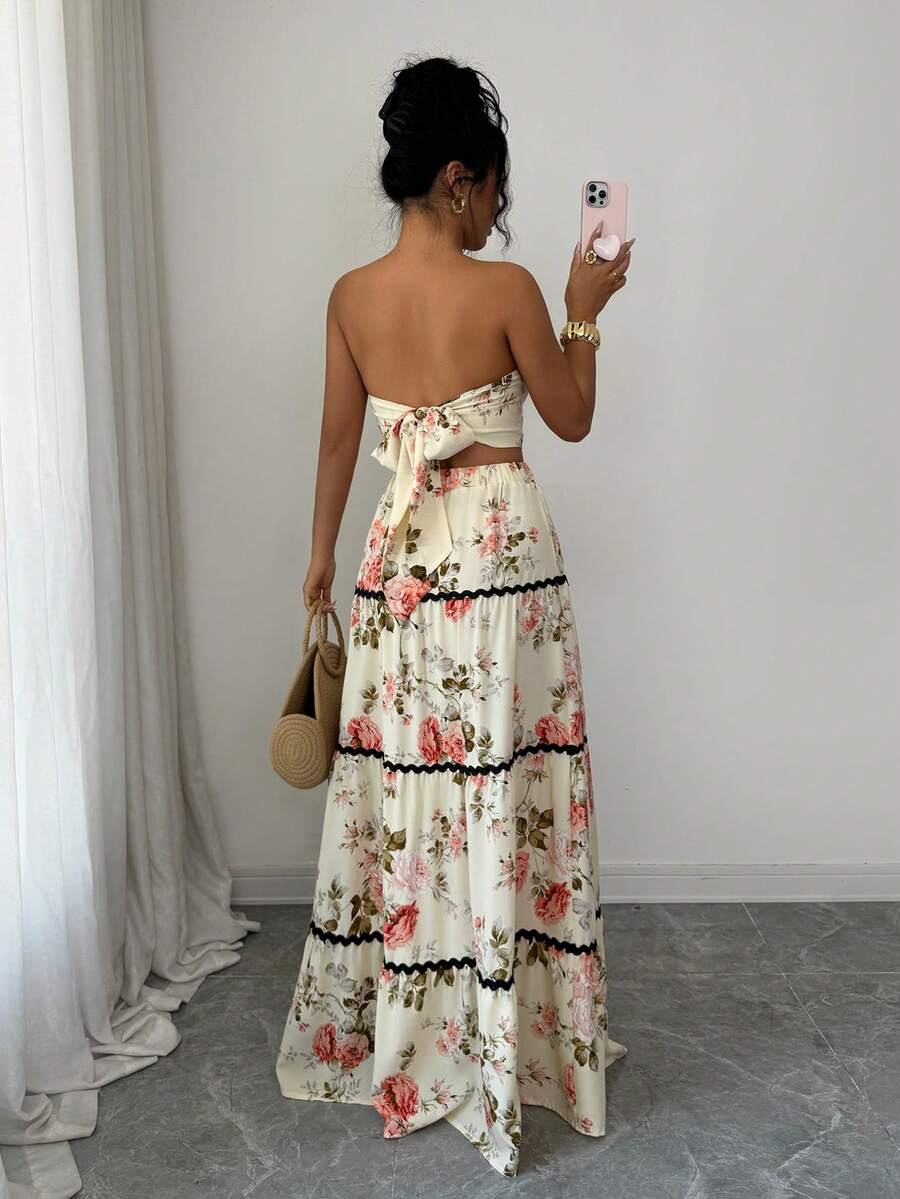 2kom/Set Ženski Elegantan Skraćeni Bandeau Top i Suknja